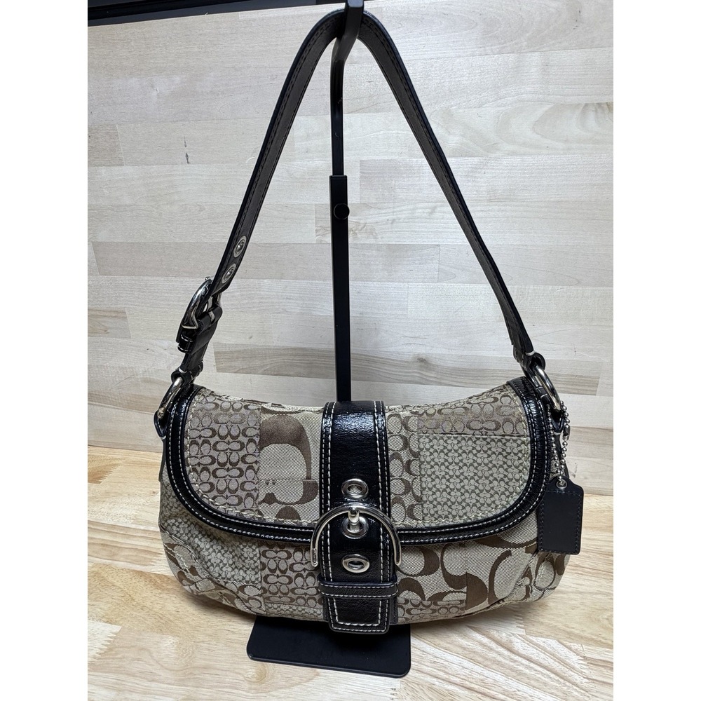 Y2k Vintage COACH Patchwork Leather Canvas Beige Black Soho Hobo Bag F12316